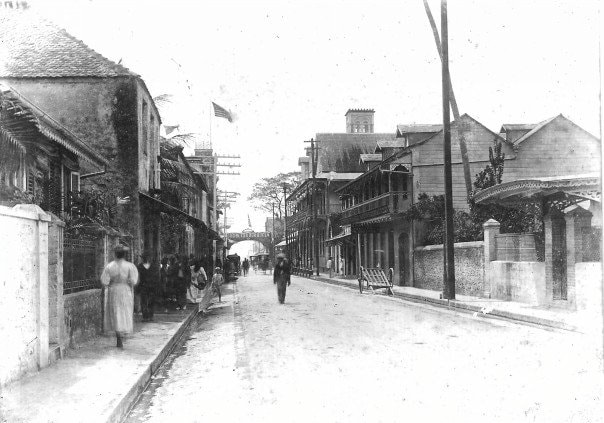 looking down Abercromby Street Port of Spain 1897 Note the US flag on the left..jpg