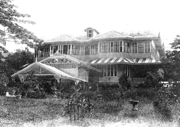Coblentz House, St. Anns. St. Ann's Port of Spain Trinidad. where King George V was received by the late Leon Agostini 1881 Photographer unknown.jpg Signed- Maurique 19 ??.jpg