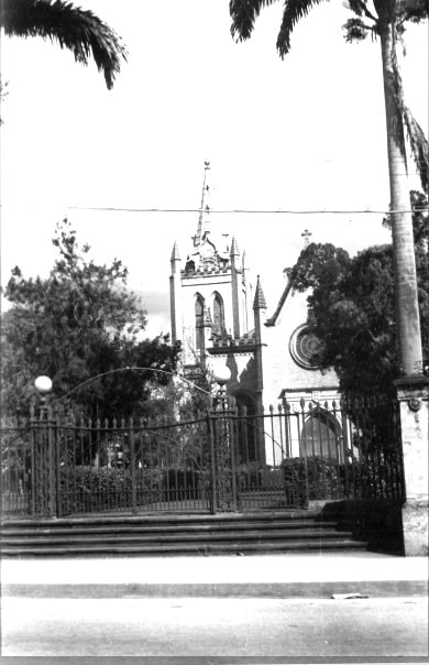 Anglican Cathedral of the Holy Trinity , viewed from the West from Abercromby Street Port of Spain Trinidad Dates- Built 1816-1818 Top destroyed by earthquake 1825. Rebuilt using wood and copper..jpg